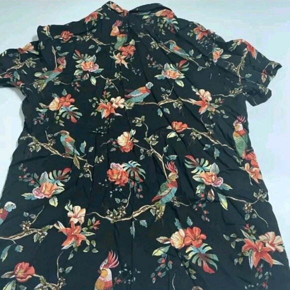 EXPRESS Mens Large Tropical Birds Camp Button Up SS Shirt Black NWT - Picture 6 of 6